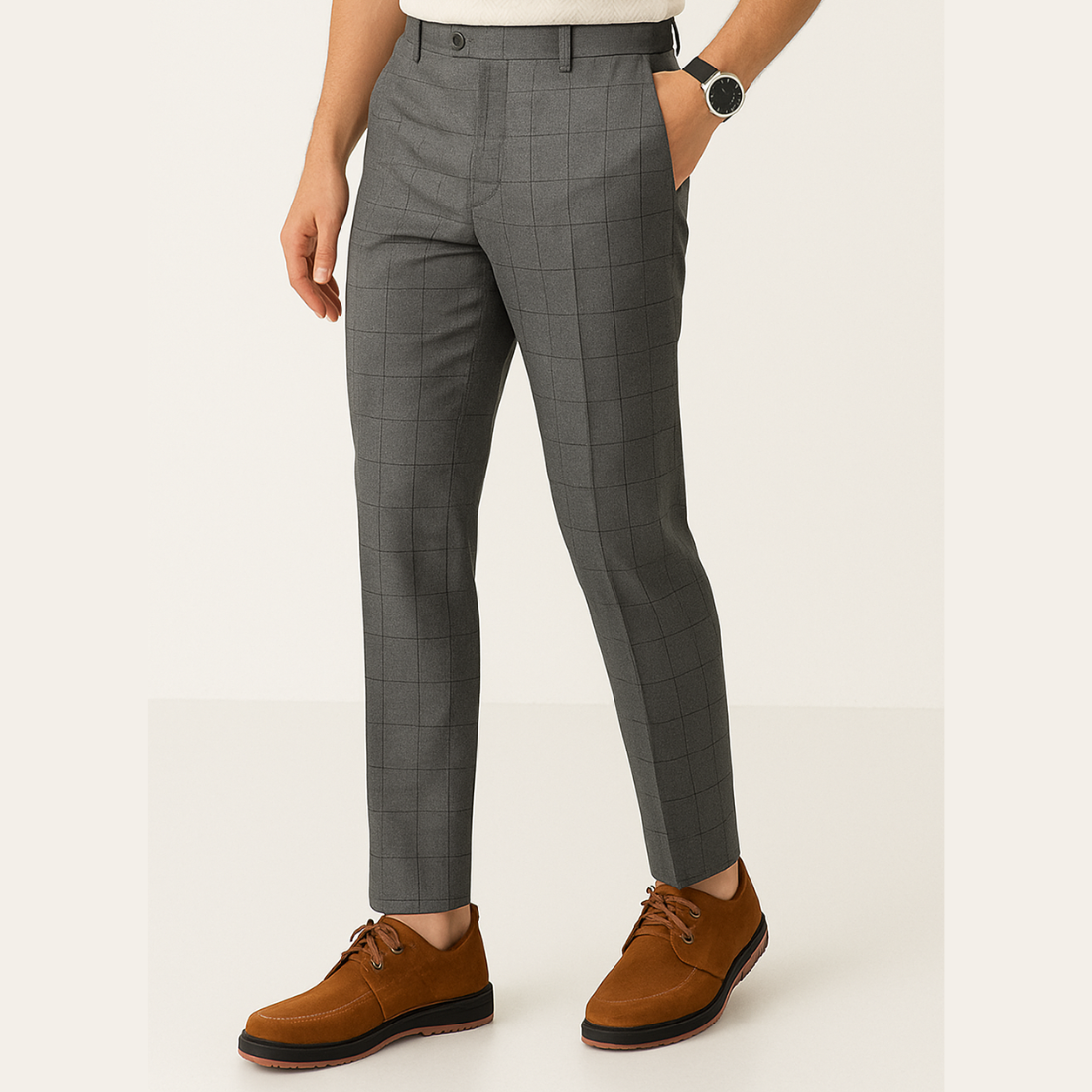 Men's British Style Plaid Slim Suit Pants