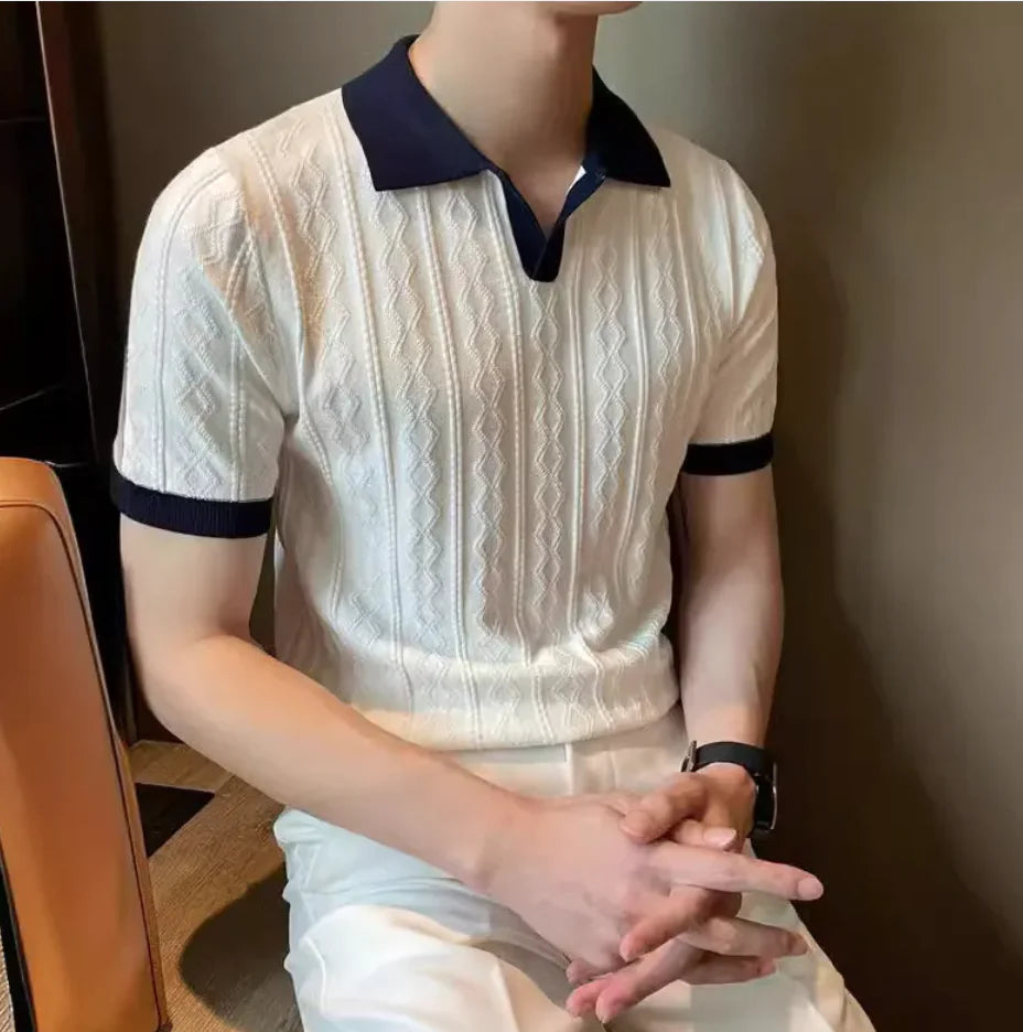 Men’s Slim-fit V Lapel Polo Shirt