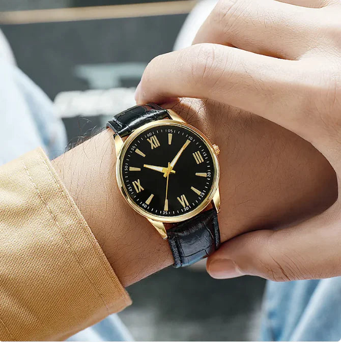 Men's Casual Business Leather Strap Quartz Watch