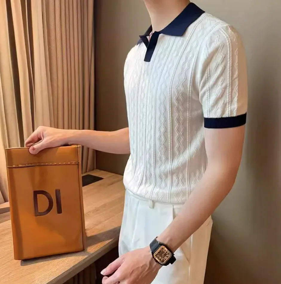 Men’s Slim-fit V Lapel Polo Shirt