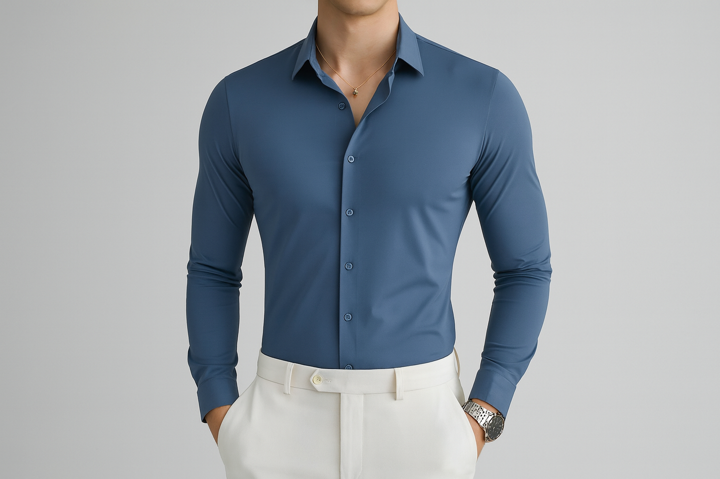Blue long sleeve dress shirt