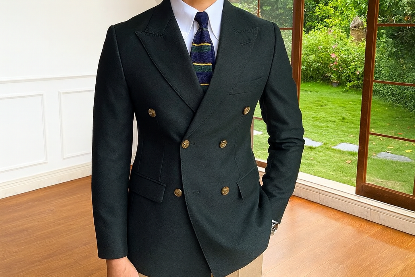 Dark forest green double breasted suit jacket