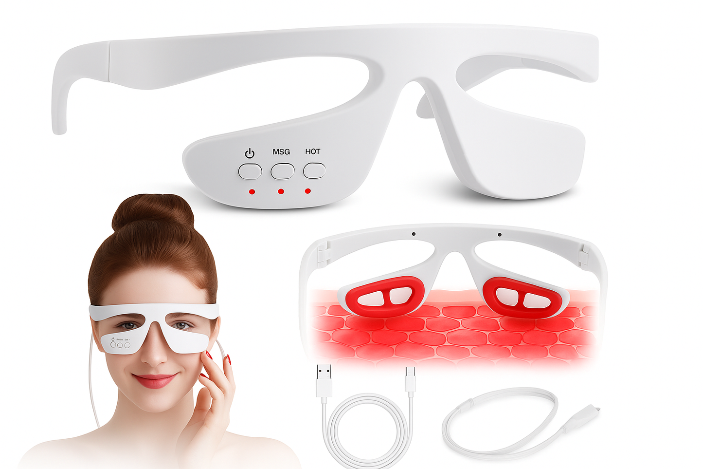 RevitalEyes Eye Rejuvenation Device wearable glasses with LED light therapy for reducing eye wrinkles and puffiness