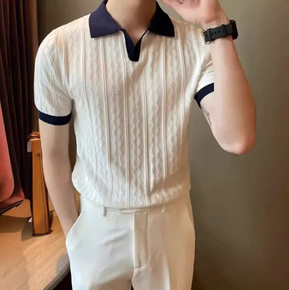 Men’s Slim-fit V Lapel Polo Shirt