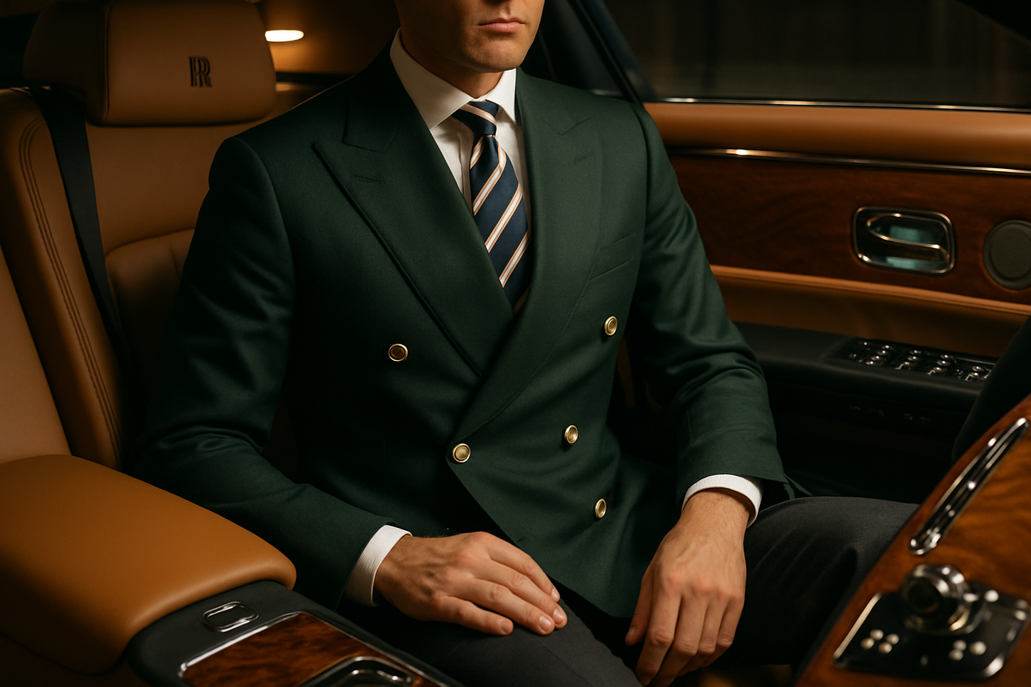 Green suit jacket in Rolls Royce