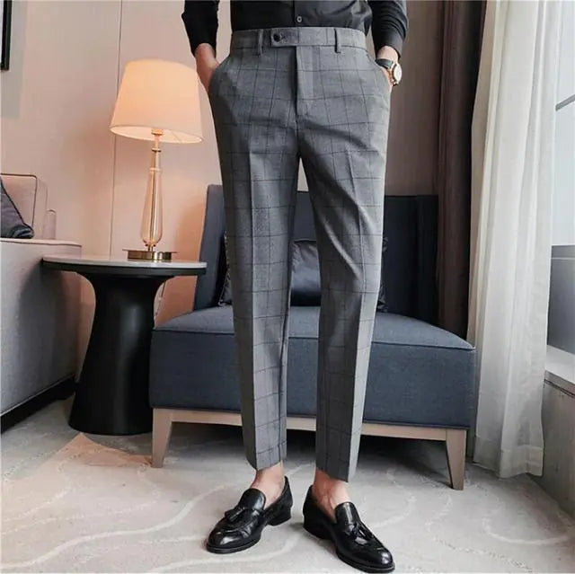 Men's British Style Plaid Slim Suit Pants