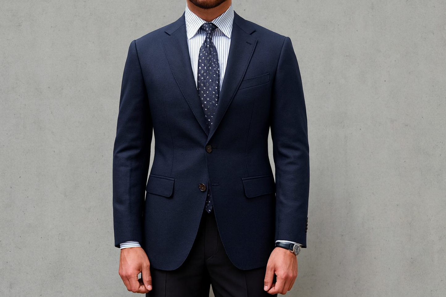 Single row navy blue suit jacket