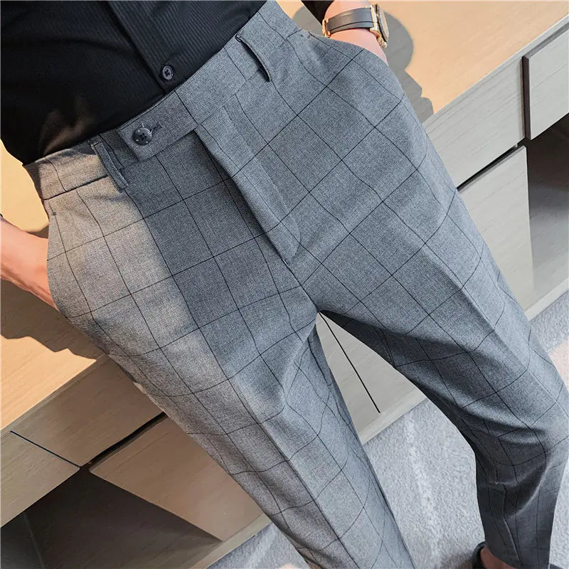 Men's British Style Plaid Slim Suit Pants