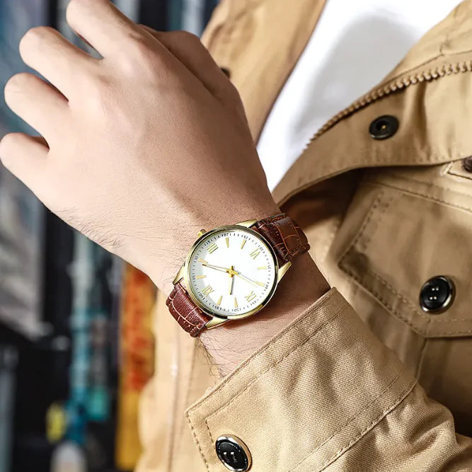 Men's Casual Business Leather Strap Quartz Watch