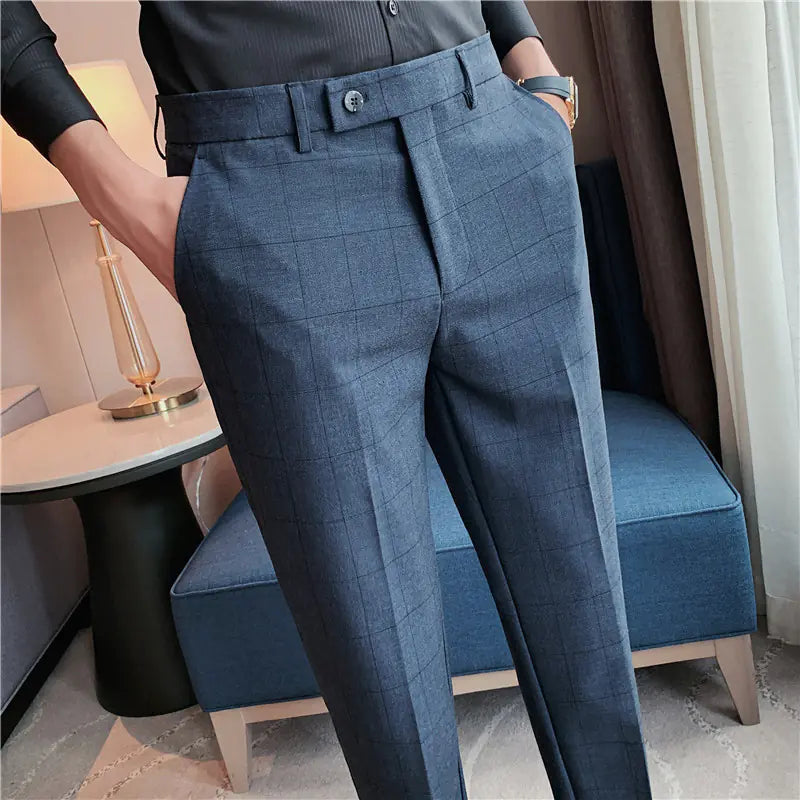 Men's British Style Plaid Slim Suit Pants