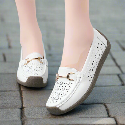Women's Casual Loafers with Metal Buckle Detail