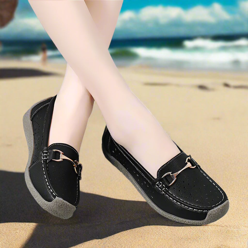 Women's Casual Loafers with Metal Buckle Detail