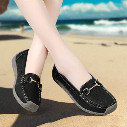 Women's Casual Loafers with Metal Buckle Detail