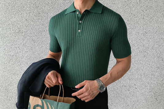 Forest green ribbed polo shirt