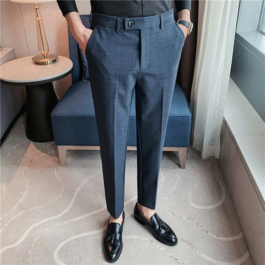 Men's British Style Plaid Slim Suit Pants