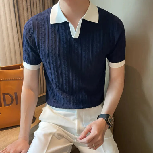 Men’s Slim-fit V Lapel Polo Shirt