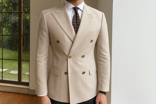 Light beige double breasted suit jacket
