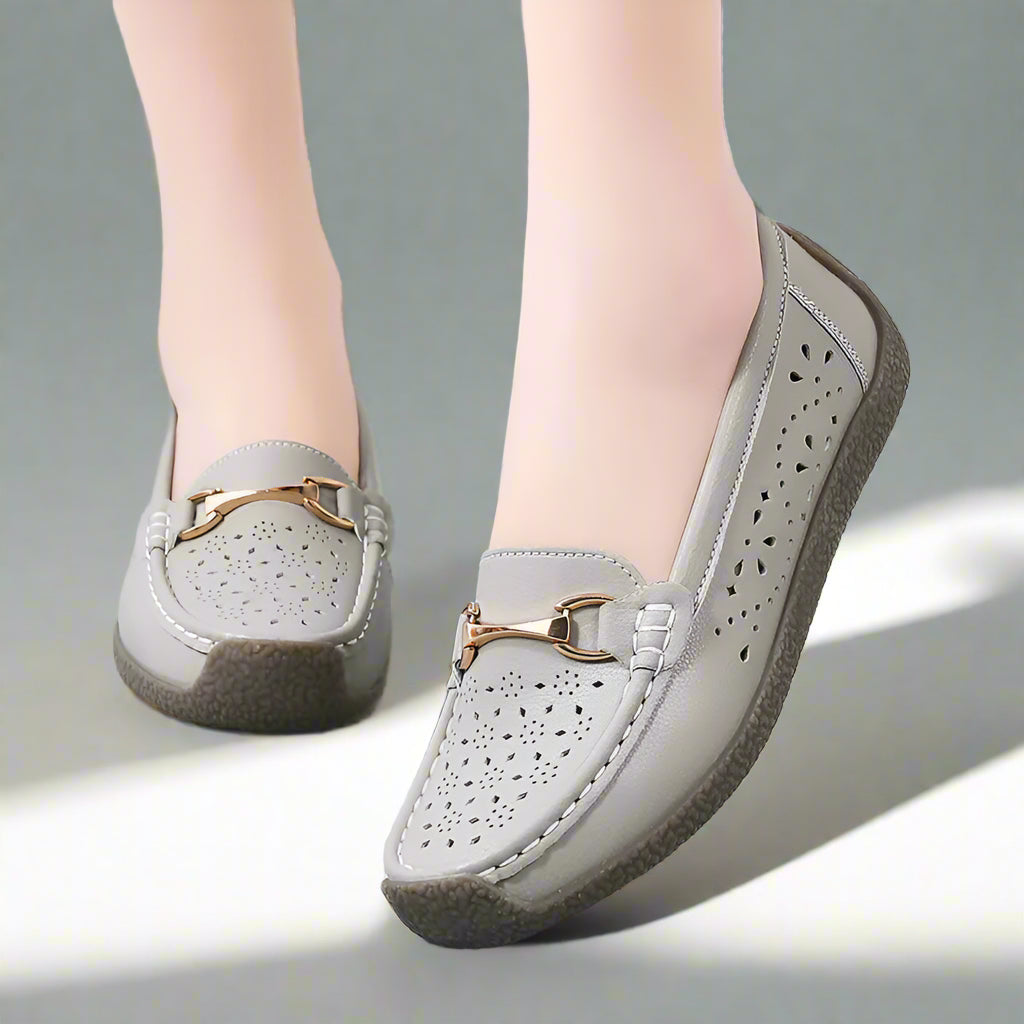 Women's Casual Loafers with Metal Buckle Detail